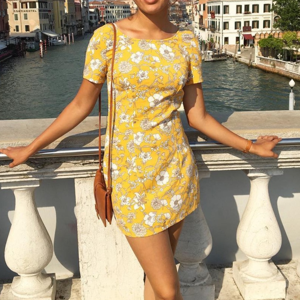 SOLD -Hollister Floral Yellow Mini Dress